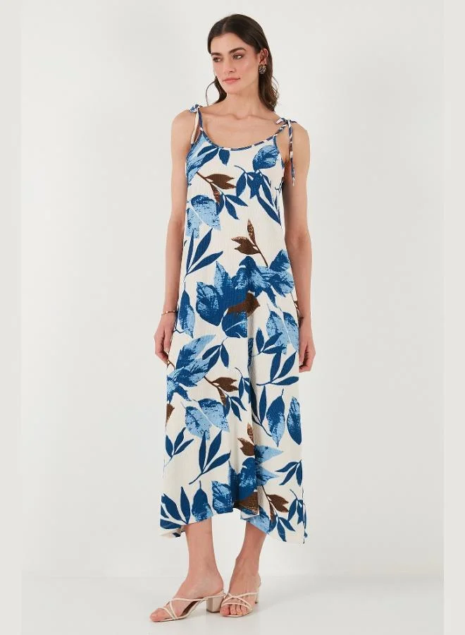 Lela Lela Patterned Oversize Fit Tied Rope Strap Round Neck Midi Length Dress Women's DRESS 5869022