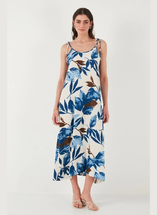 Lela Lela Patterned Oversize Fit Tied Rope Strap Round Neck Midi Length Dress Women's DRESS 5869022