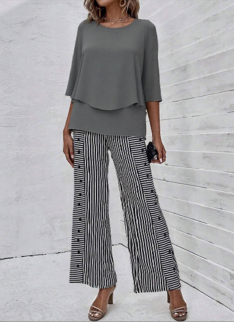 LOZ Lounge Sets for Women 2026 Summer Casual 3/4 Sleeve Shirts Wide Leg Pants Matching Tracksuit Sets Travel Outfits - Image 2