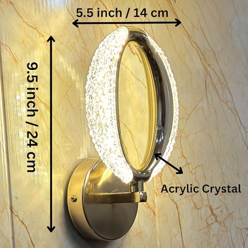 GreyWings Modern Oval Wall Light with 3 Colour LED, Acrylic Crystal Wall Lamp for Living Room, Bedroom, Hallway, Indoor Gold Wall Sconce, Home Décor Lighting, Pack of 1 - Image 3