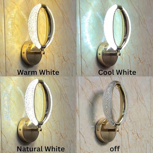 GreyWings Modern Oval Wall Light with 3 Colour LED, Acrylic Crystal Wall Lamp for Living Room, Bedroom, Hallway, Indoor Gold Wall Sconce, Home Décor Lighting, Pack of 1 - Image 4