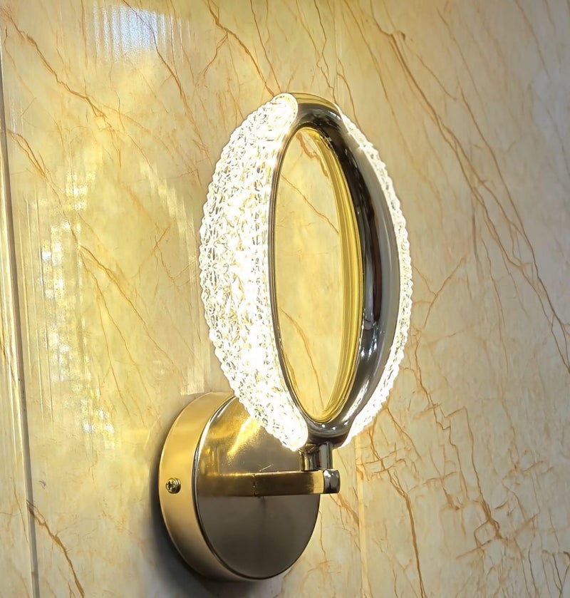 GreyWings Modern Oval Wall Light with 3 Colour LED, Acrylic Crystal Wall Lamp for Living Room, Bedroom, Hallway, Indoor Gold Wall Sconce, Home Décor Lighting, Pack of 1 - Image 1