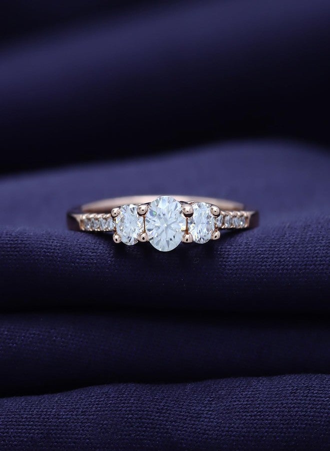 SAVEARTH DIAMONDS 3-Stone Engagement Ring for Women Round Lab Created Moissanite Dainty Promise Ring in 18K Rose Gold Plated Jewelry Gift for Her Size 8 - Image 3