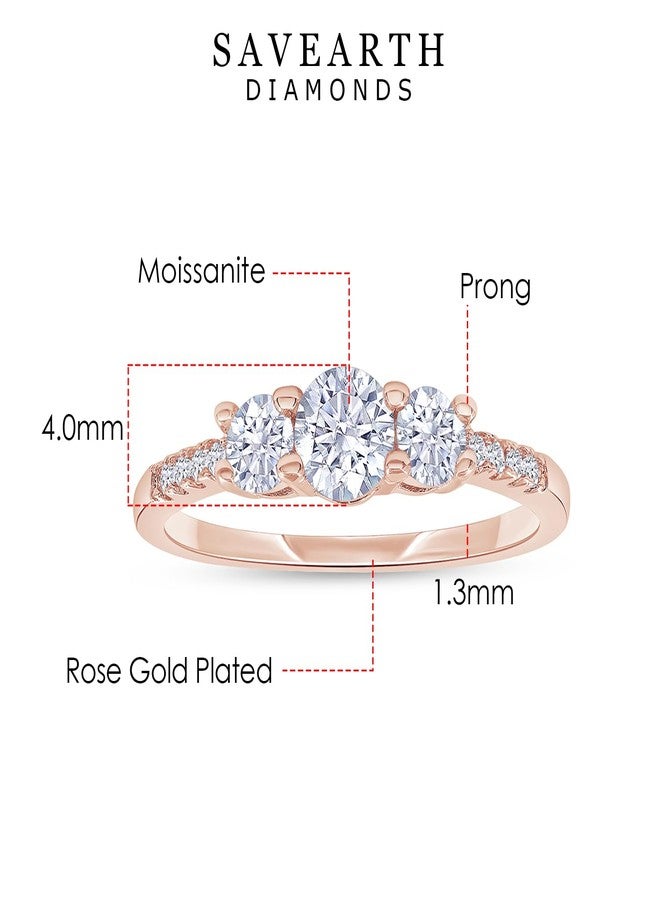 SAVEARTH DIAMONDS 3-Stone Engagement Ring for Women Round Lab Created Moissanite Dainty Promise Ring in 18K Rose Gold Plated Jewelry Gift for Her Size 8 - Image 2
