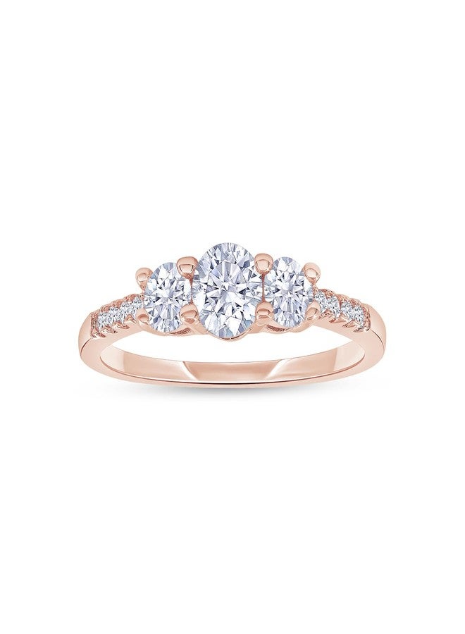 SAVEARTH DIAMONDS 3-Stone Engagement Ring for Women Round Lab Created Moissanite Dainty Promise Ring in 18K Rose Gold Plated Jewelry Gift for Her Size 8 - Image 1