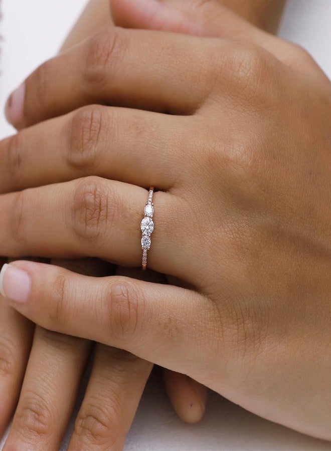 SAVEARTH DIAMONDS 3-Stone Engagement Ring for Women Round Lab Created Moissanite Dainty Promise Ring in 18K Rose Gold Plated Jewelry Gift for Her Size 8 - Image 4
