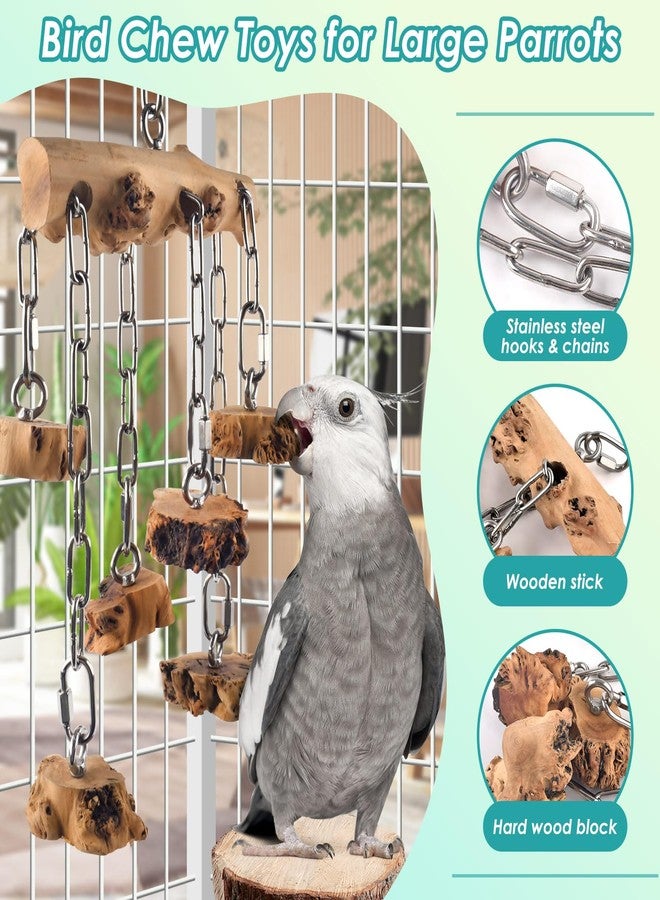 DBNESS Bird Toys for Parrots, Durable Wooden Large Parrot Toy with Stainless Steel, Hanging Natural Chew Hardwood Blocks for Macaws, African Greys, Amazon Parrots, Cockatoos and Small Medium Parakeets - Image 3