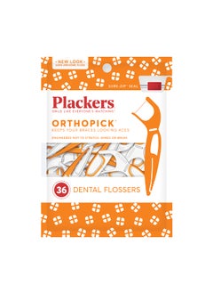 Plackers Orthopick Floss Picks Unflavored Designed for Braces FoldOut FlipPick Tuffloss Easy Storage with SureZip Seal 36 Count