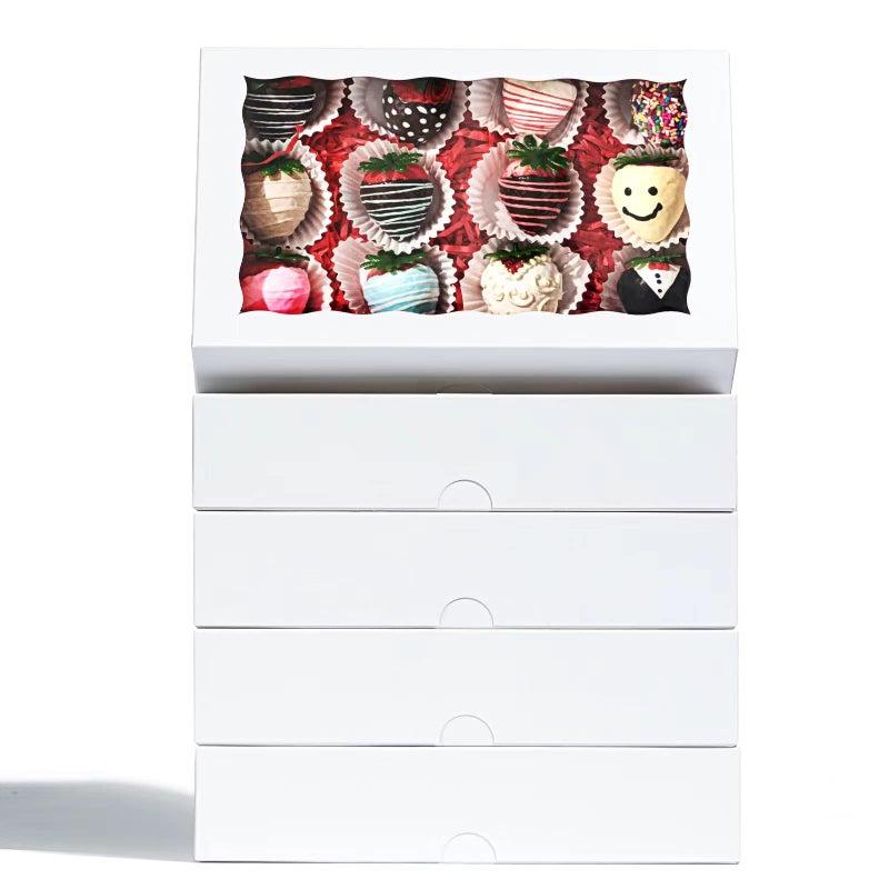 SLShePack 50 Pack 9 Â½" x 6" x 2" Cookies Macaron Boxes for 12, Bakery Cakesicle Chocolate Covered Strawberries Boxes with Window Ore Cocoa Bombs Pastry Chocolate Boxes - Image 1