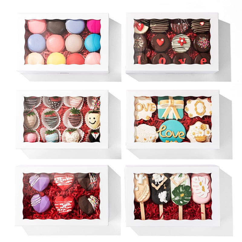 SLShePack 50 Pack 9 Â½" x 6" x 2" Cookies Macaron Boxes for 12, Bakery Cakesicle Chocolate Covered Strawberries Boxes with Window Ore Cocoa Bombs Pastry Chocolate Boxes - Image 5