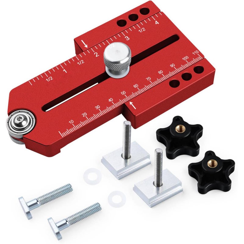 Extended Thin Ripping Jig Aluminum Alloy Metric Inch Woodworking Guide Jig for Table Saw Router Band Saw Miter T Tracks Red - Image 1