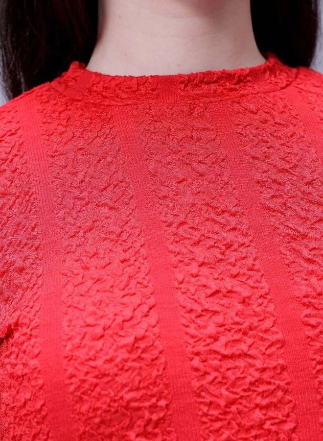Freehand Women Regular Fit Textured Crew Neck Short Sleeve Knotted Top