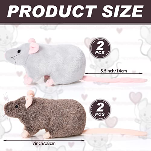Kasyat 4 Pcs Fake Rat Stuffed Animals 7 Inch Fake Mouse Plush Toys Soft Cuddly Stuffed Mouse Realistic Rat Plushies for Birthday Prank Props April Fools TricksBrown Grey - Image 5