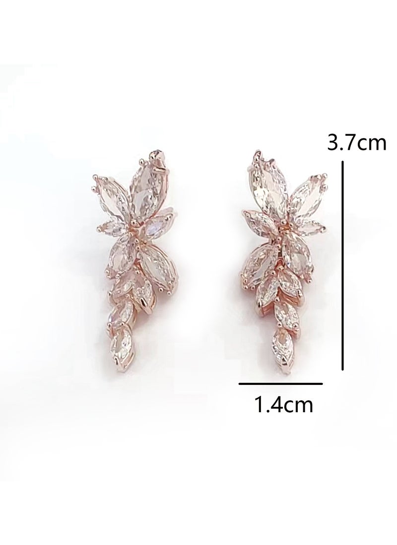 Generic - Fashionable Stone Women Flower Zircon Earrings Geometric Design Leaf Shape Spring Season Round Triangle Oval Polka Dot Ring Rose Gold White Diamond - Image 1