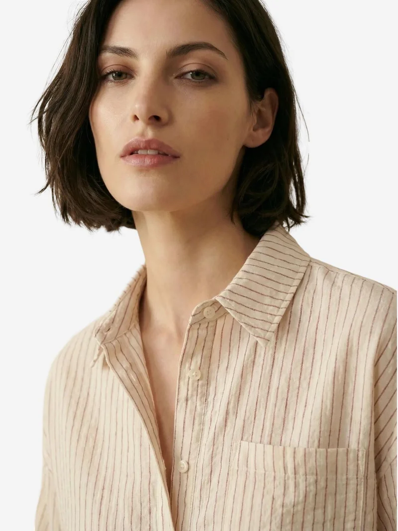 My Fashion Red MY FASHION Striped Linen Blend Button-Up Shirt for Women | Best Price UAE