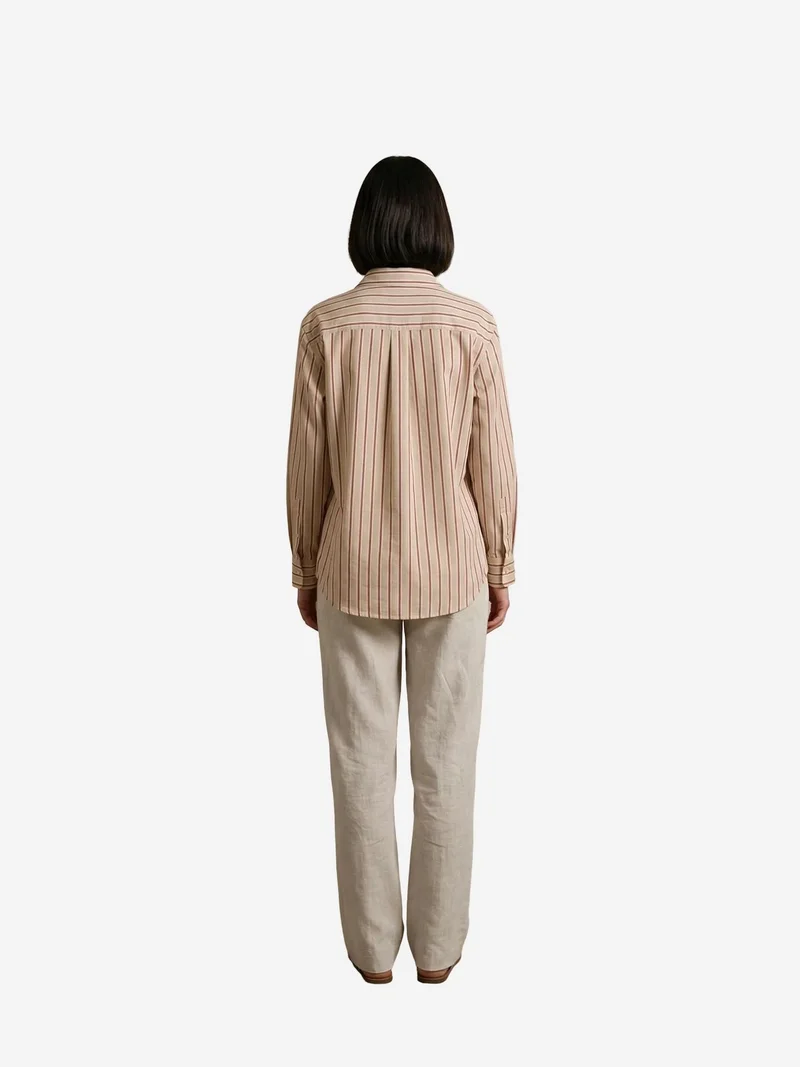 My Fashion Red MY FASHION Striped Linen Blend Button-Up Shirt for Women | Best Price UAE