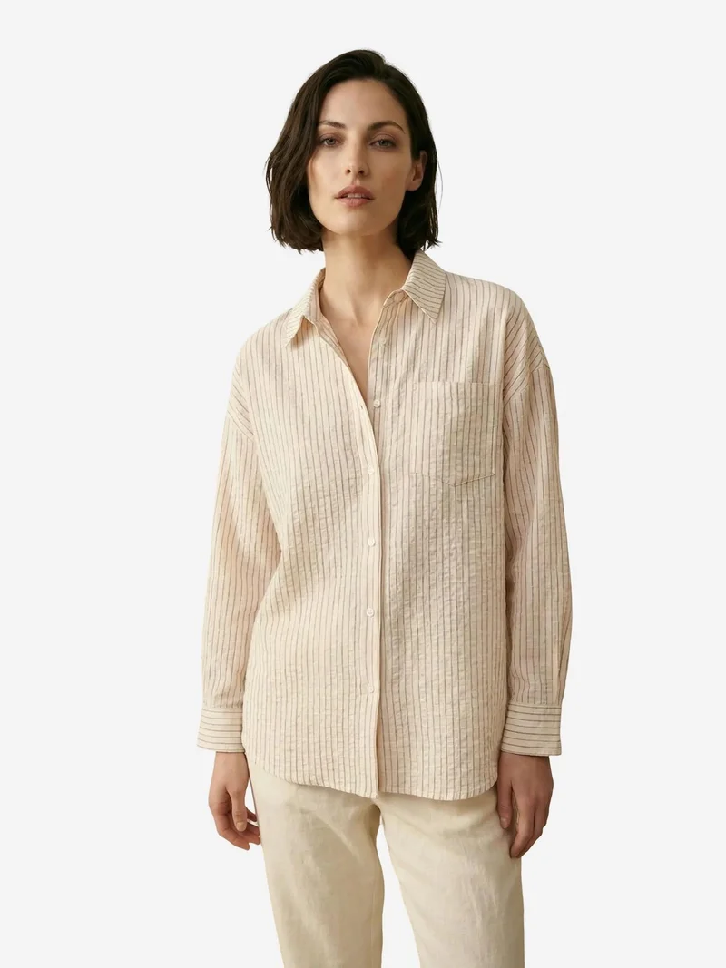 My Fashion Red MY FASHION Striped Linen Blend Button-Up Shirt for Women | Best Price UAE