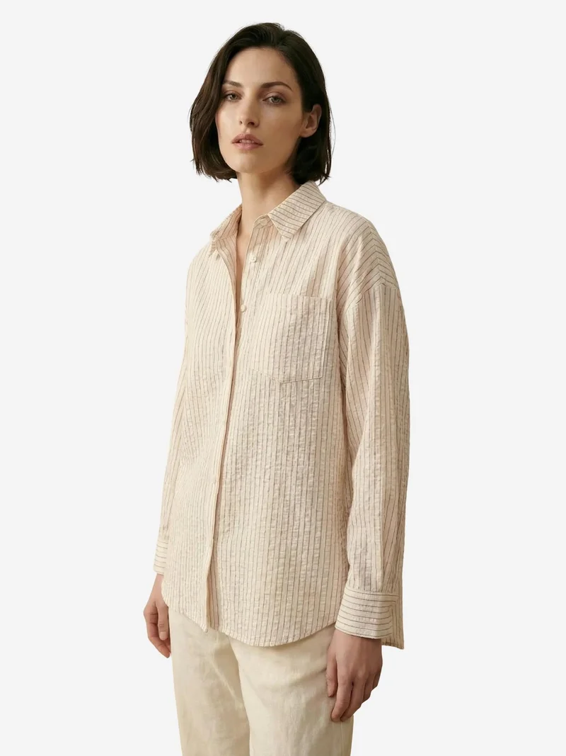 My Fashion Red MY FASHION Striped Linen Blend Button-Up Shirt for Women | Best Price UAE