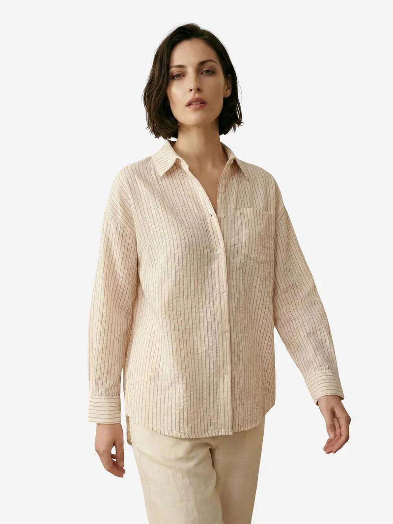 My Fashion Red MY FASHION Striped Linen Blend Button-Up Shirt for Women | Best Price UAE