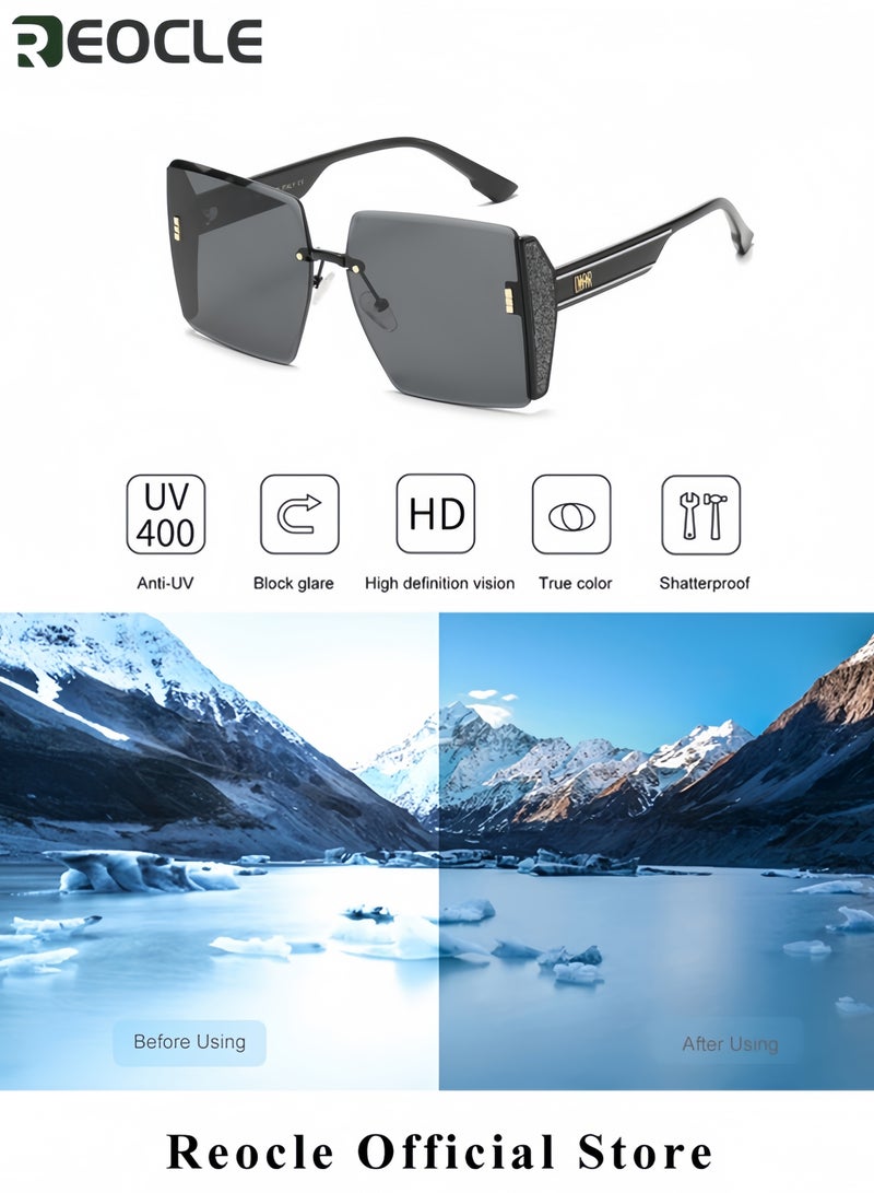 ريوكل نظارات شمسية مستطيلة عتيقة نظارات شمسية كبيرة مربعة للنساء حماية من الأشعة فوق البنفسجية UV400 نظارات قيادة بإطار مربع عصري - Image 3