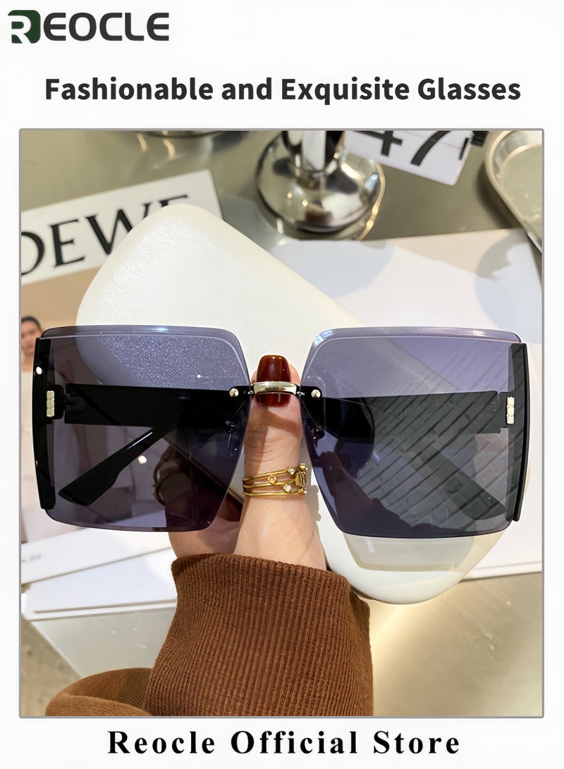 ريوكل نظارات شمسية مستطيلة عتيقة نظارات شمسية كبيرة مربعة للنساء حماية من الأشعة فوق البنفسجية UV400 نظارات قيادة بإطار مربع عصري - Image 5