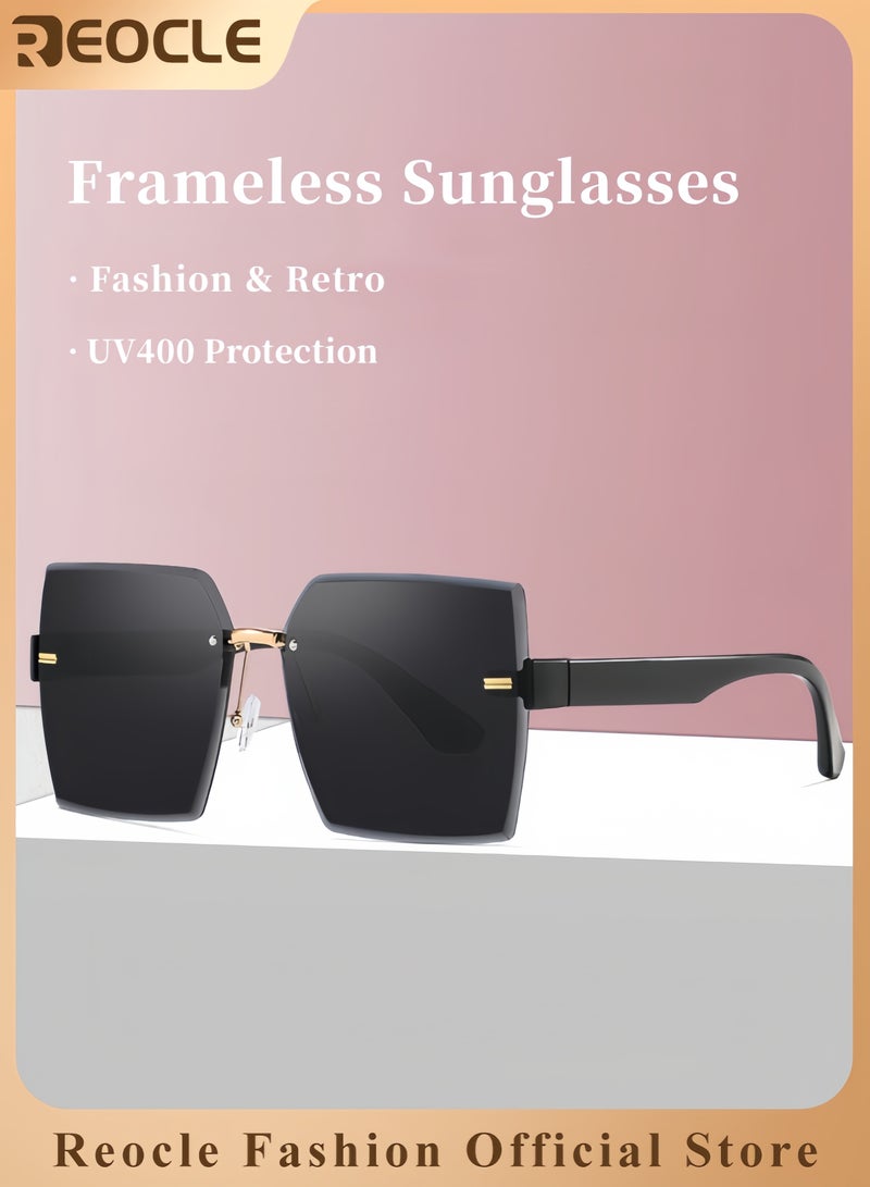 ريوكل نظارات شمسية مستطيلة عتيقة نظارات شمسية كبيرة مربعة للنساء حماية من الأشعة فوق البنفسجية UV400 نظارات قيادة بإطار مربع عصري - Image 1