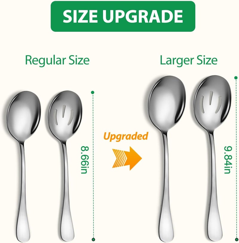 KEYOXY Stainless Steel Serving Spoons Set, 8pc, 10-Inch, Includes 4 Large, 4 Slotted, for Parties/Kitchen/Buffet/Catering, Dishwasher Safe - Image 2