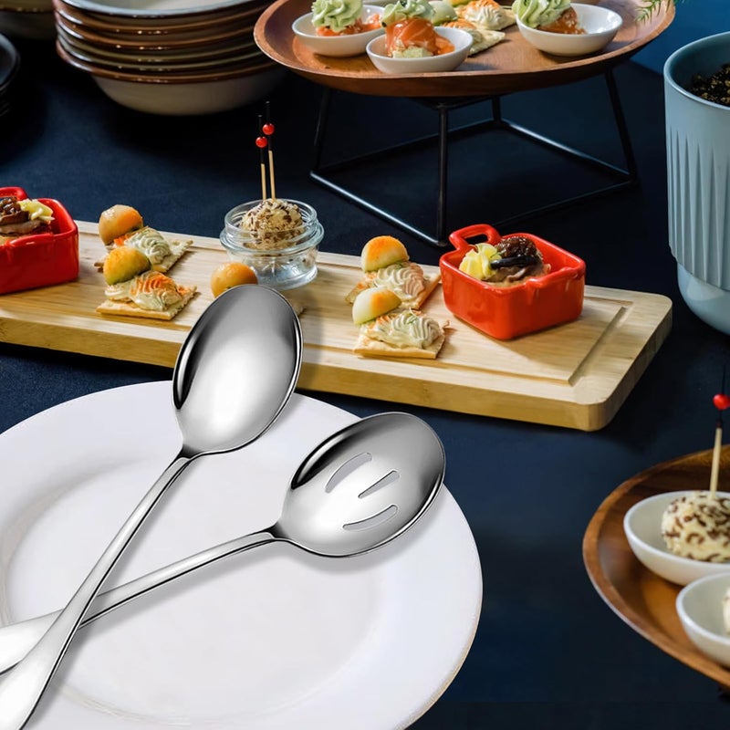KEYOXY Stainless Steel Serving Spoons Set, 8pc, 10-Inch, Includes 4 Large, 4 Slotted, for Parties/Kitchen/Buffet/Catering, Dishwasher Safe - Image 5
