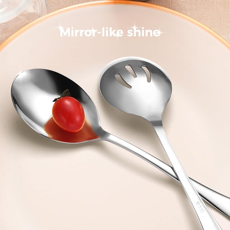 KEYOXY Stainless Steel Serving Spoons Set, 8pc, 10-Inch, Includes 4 Large, 4 Slotted, for Parties/Kitchen/Buffet/Catering, Dishwasher Safe - Image 3