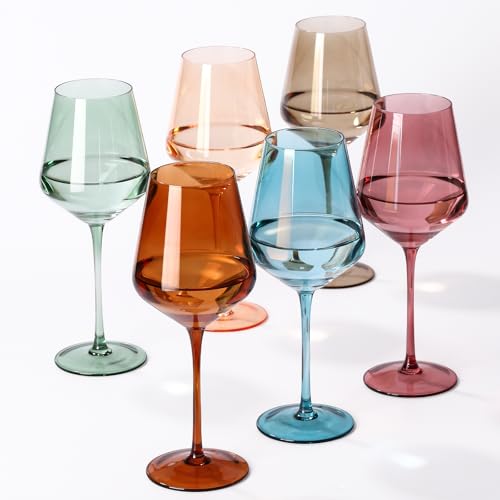 SIPBYSOP Colored Wine Glasses Set of 6 Handblown Colored Wine GlasseColoful Glassware17OZ for Red or White WineWedding Gift Anniversary Christmas Birthday Wine GlassMothers Day GiftsGifts for My Wife - Image 1