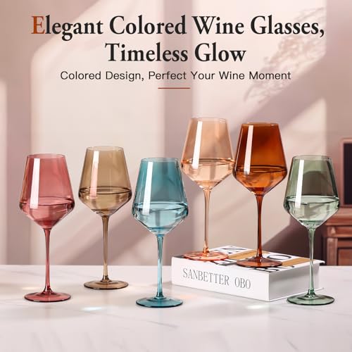 SIPBYSOP Colored Wine Glasses Set of 6 Handblown Colored Wine GlasseColoful Glassware17OZ for Red or White WineWedding Gift Anniversary Christmas Birthday Wine GlassMothers Day GiftsGifts for My Wife - Image 3
