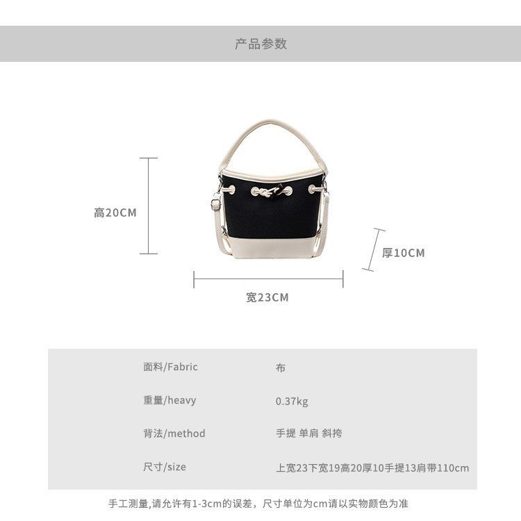 Niche Design Canvas Patchwork Color-Block Bucket Bag For Women 2026 New Style Handbag Commuter Bag Single Shoulder Crossbody Bag - Image 5