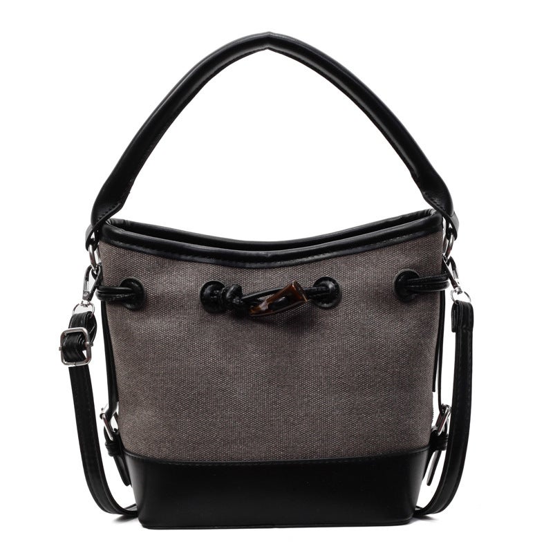 Niche Design Canvas Patchwork Color-Block Bucket Bag For Women 2026 New Style Handbag Commuter Bag Single Shoulder Crossbody Bag - Image 1