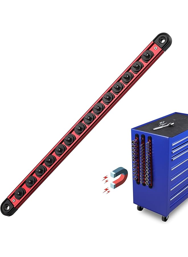 Excefore Magnetic Socket Organizer Set With 1/4" Detachable Socket Trays, Space Saving Tool Holder For 14-Piece Standard Sockets, Durable Garage Toolbox Storage For Automotive And Mechanical Use, Red - Image 1