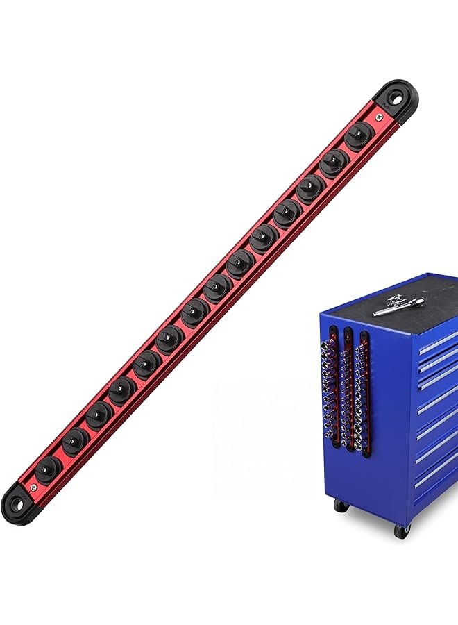 Excefore Magnetic Socket Organizer Set With 1/4" Detachable Socket Trays, Space Saving Tool Holder For 14-Piece Standard Sockets, Durable Garage Toolbox Storage For Automotive And Mechanical Use, Red - Image 2