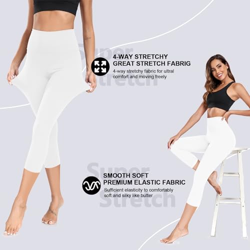 FULLSOFT 4 Pack Capri Leggings with Pockets for Women,Soft High Waisted Tummy Control Workout Yoga Pants(4 Pack Capri Rosy+Blue+Light Grey+White,Large-X-Large) - Image 5