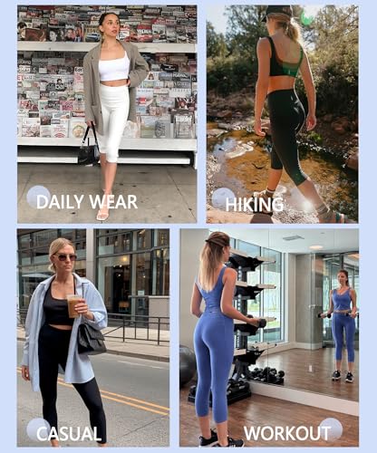 FULLSOFT 4 Pack Capri Leggings with Pockets for Women,Soft High Waisted Tummy Control Workout Yoga Pants(4 Pack Capri Rosy+Blue+Light Grey+White,Large-X-Large) - Image 3