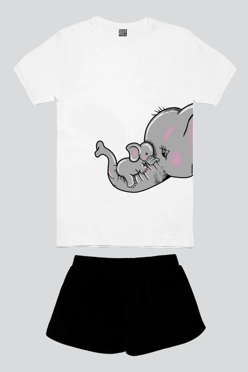 روك اند رول Mother Baby White Short Sleeve Women's Shorts Set