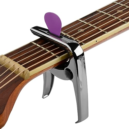 Geekria 3IN1 Guitar Capo, Zinc Alloy Metal Capo for Acoustic and Electric Guitars, Ukulele, Mandolin, Classical Guitar Accessories (Gun Color) - Image 1