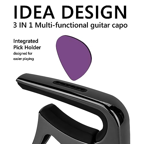 Geekria 3IN1 Guitar Capo, Zinc Alloy Metal Capo for Acoustic and Electric Guitars, Ukulele, Mandolin, Classical Guitar Accessories (Gun Color) - Image 2
