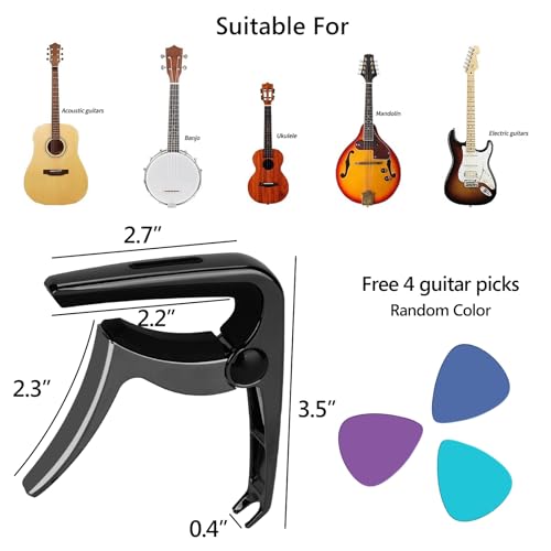Geekria 3IN1 Guitar Capo, Zinc Alloy Metal Capo for Acoustic and Electric Guitars, Ukulele, Mandolin, Classical Guitar Accessories (Gun Color) - Image 3