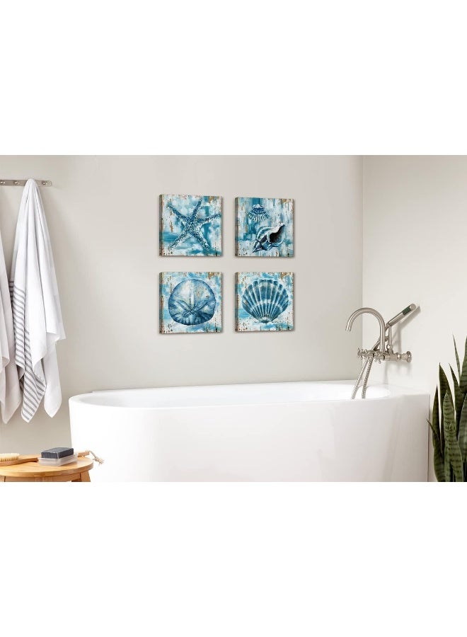 sunfrower Vintage Teal Blue Wall Art Beach Seashell Starfish Wall Decor - Image 3