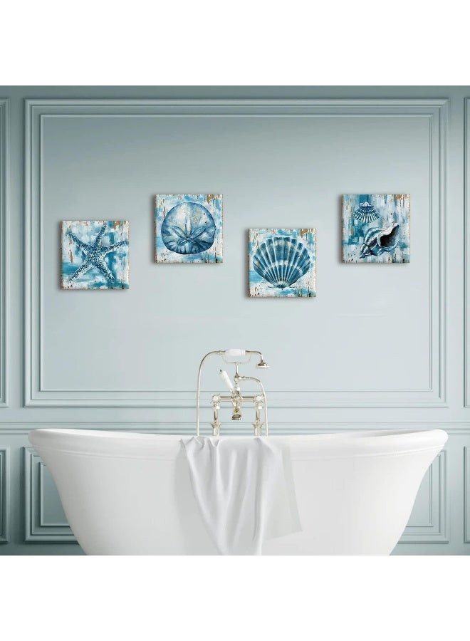 sunfrower Vintage Teal Blue Wall Art Beach Seashell Starfish Wall Decor - Image 5