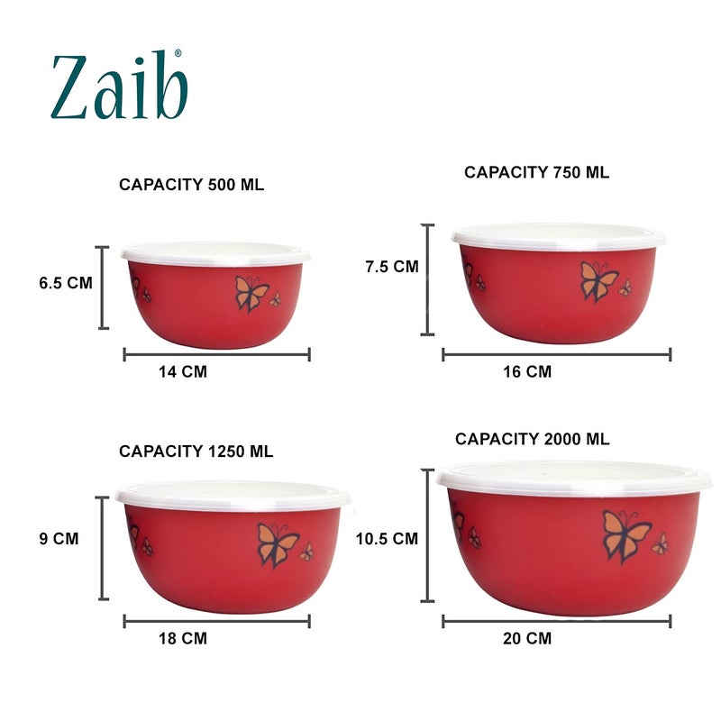 Zaib Stainless Steel Micrwoave Safe Containers with Lid for Kitchen Food Stroage | Euro Mixing Bowls (WL 4 Red Butterfly A) - Image 3