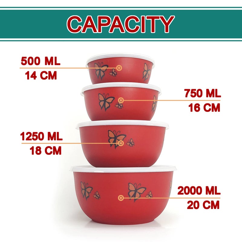 Zaib Stainless Steel Micrwoave Safe Containers with Lid for Kitchen Food Stroage | Euro Mixing Bowls (WL 4 Red Butterfly A) - Image 4