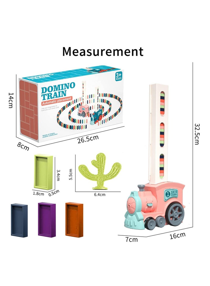 Kids Domino Train Toy Set - 60 Pieces, Dominoes Building Blocks Set Building and Stacking Toys Creative Children's Game Gift Dominoes for 3-8 Years Old Boys Girls（Pink） - Image 2