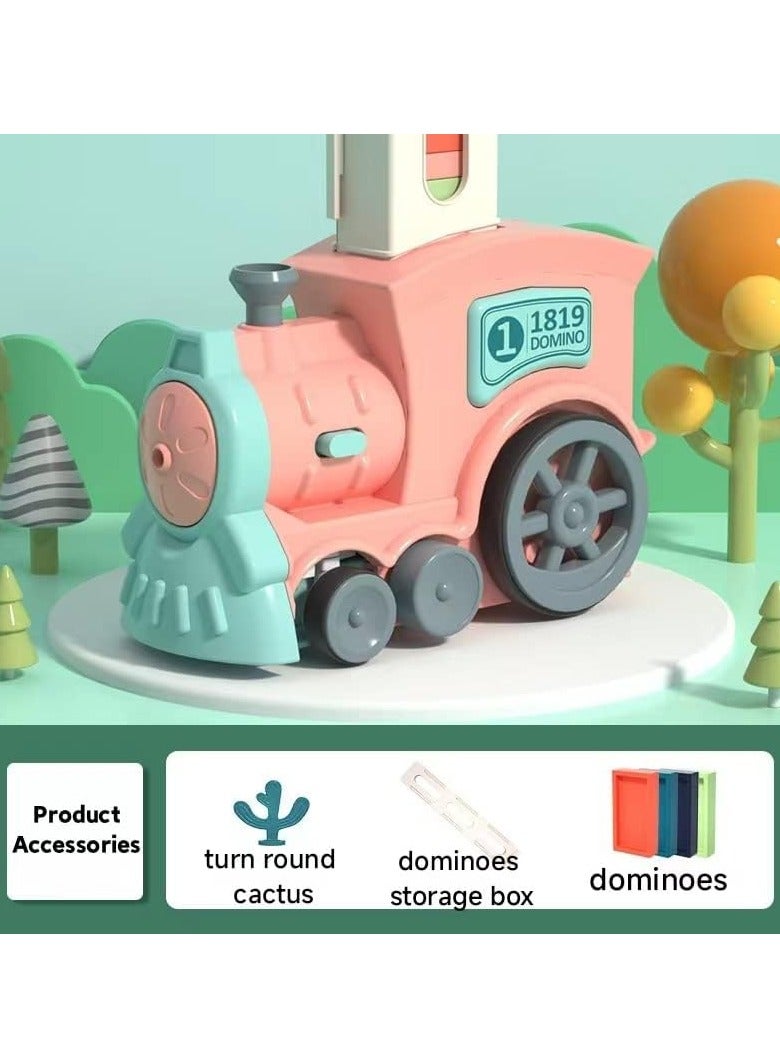 Kids Domino Train Toy Set - 60 Pieces, Dominoes Building Blocks Set Building and Stacking Toys Creative Children's Game Gift Dominoes for 3-8 Years Old Boys Girls（Pink） - Image 4