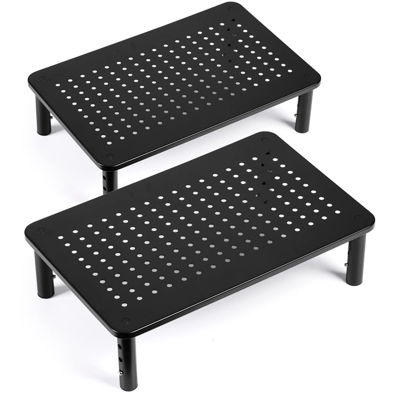 LOTEYIKE TV/Monitor Riser Desktop Stand, Flat Screen, Sturdy Metal Laptop Computer Shelf for Printer, iMac, 3 Height Adjustable PC with Mesh Platform , 2 Pack - Image 1