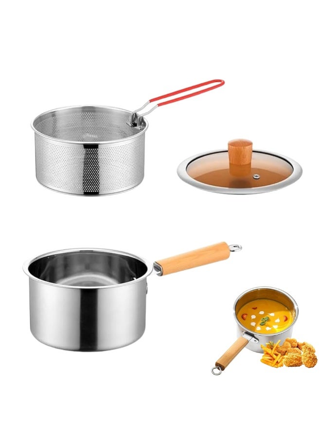 Small stainless steel deep fryer with frying basket, 2.5L small capacity deep fryer with lid, soup pot, stove top cooking pot, deep fryer with basket for cooking chicken wings and seafood - Image 1