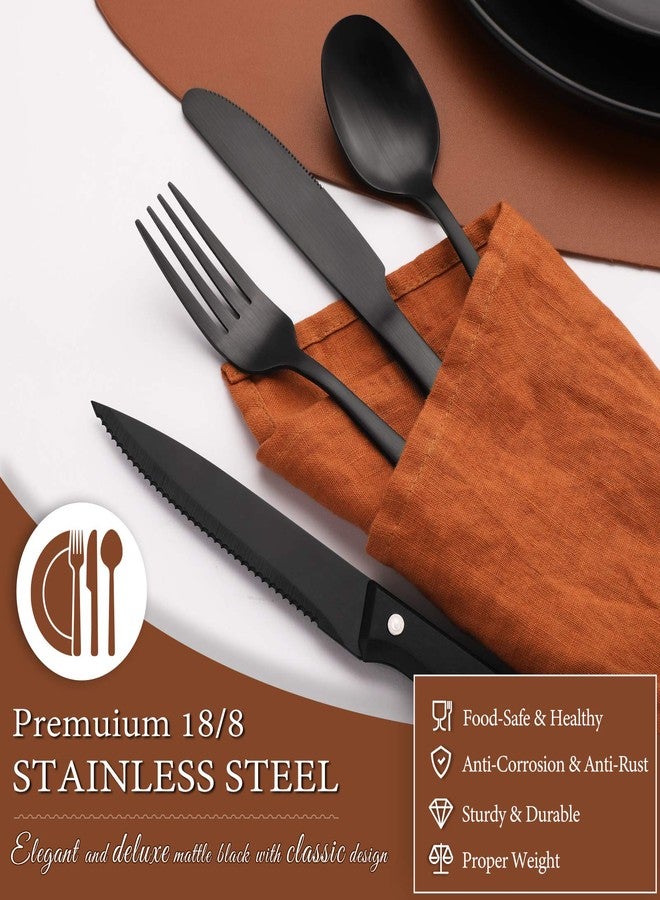Hiware 24 Pieces Matte Black Silverware Set with Steak Knives for 4, Stainless Steel Flatware Utensils Set, Hand Wash Recommended - Image 3